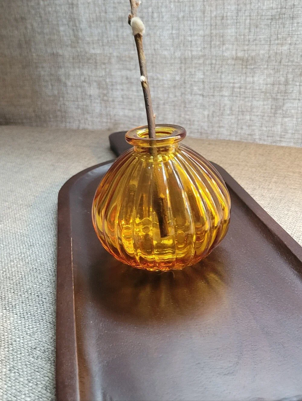 Ribbed Amber Glass Accent Vase